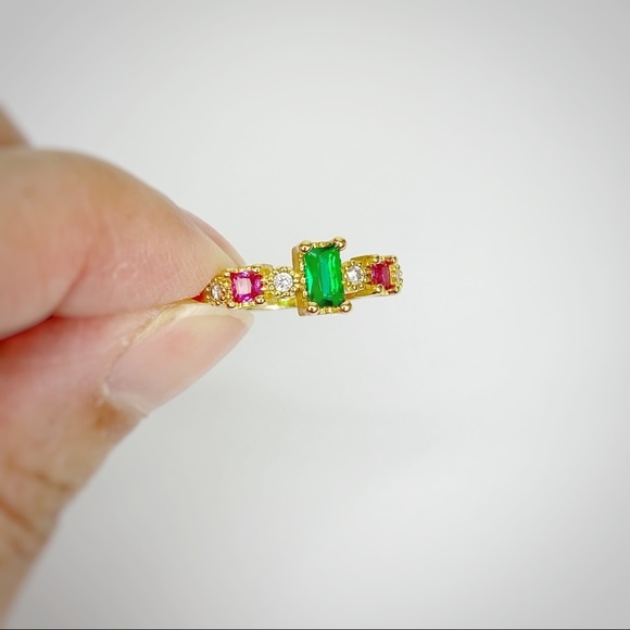 Green Emerald Ruby Princess Crystal CZ Gold Ring 6 - Picture 3 of 5